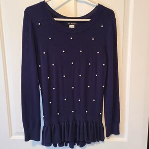 Navy Blue Sweater with Pearls